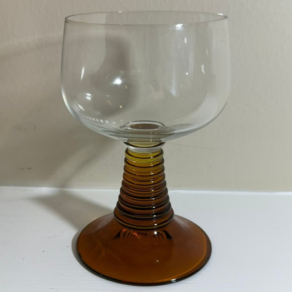 Vintage Clear Coupe Dessert Glass Amber Ribbed Stem 0.2L European Barware